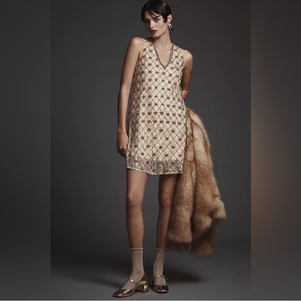NWT! Anthropologie Let Me Be Crystal-Embellished Mini Shift Dress Medium